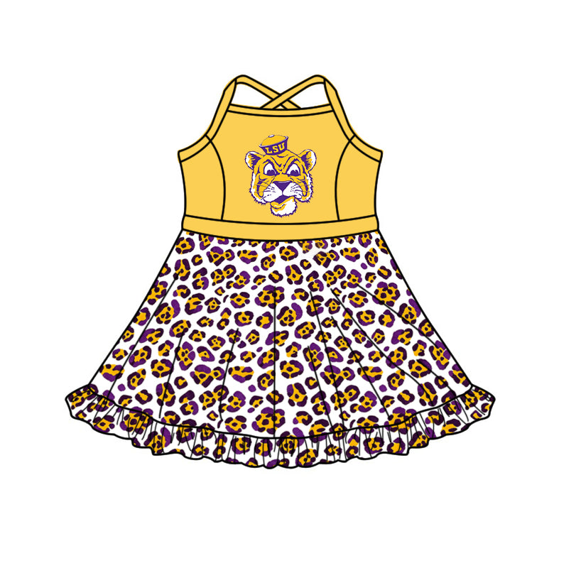 Custom moq 5 mix size summer teams Baby Girls Strap Leopard Print Yoga Active Skort Dress