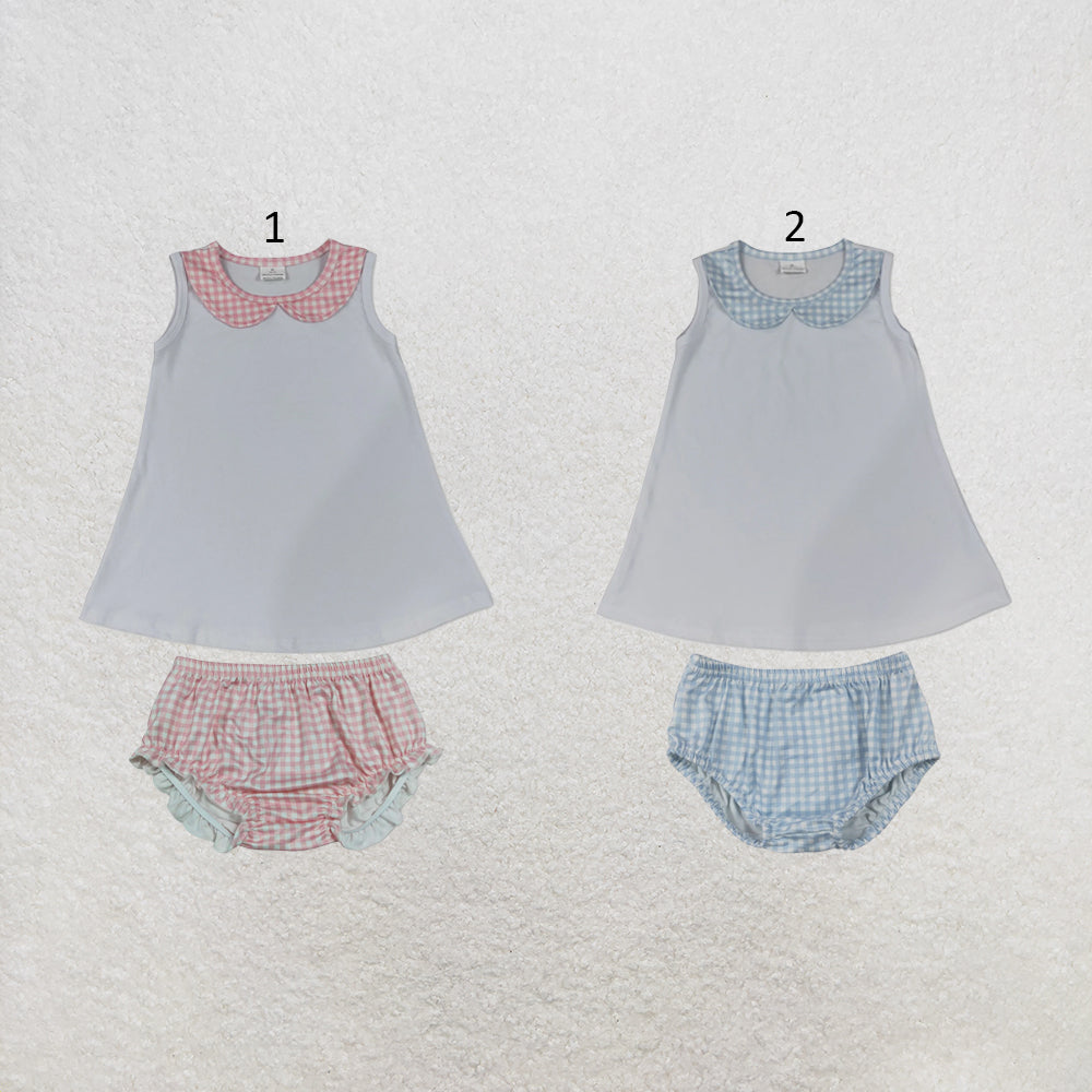 NEW RTS NO MOQ Sibling milk silk Baby Check Print Sleeveless Tunic Matching Bummies Casual Outfit