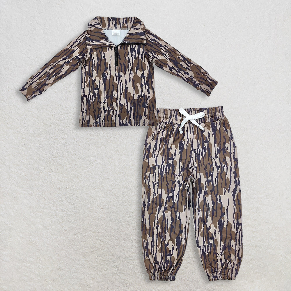 RTS NO MOQ Sibling baby boy clothes Camouflage army green hooded long-sleeved sets and top and pants