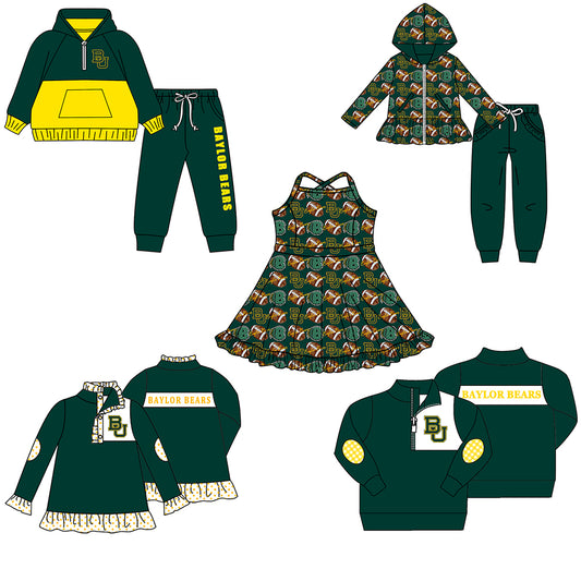 Custom moq 5 mix size milk silk summer teams baby girls clothes green hooded long sleeve pants sets and boy sets and dress and tops 2-25.8.22