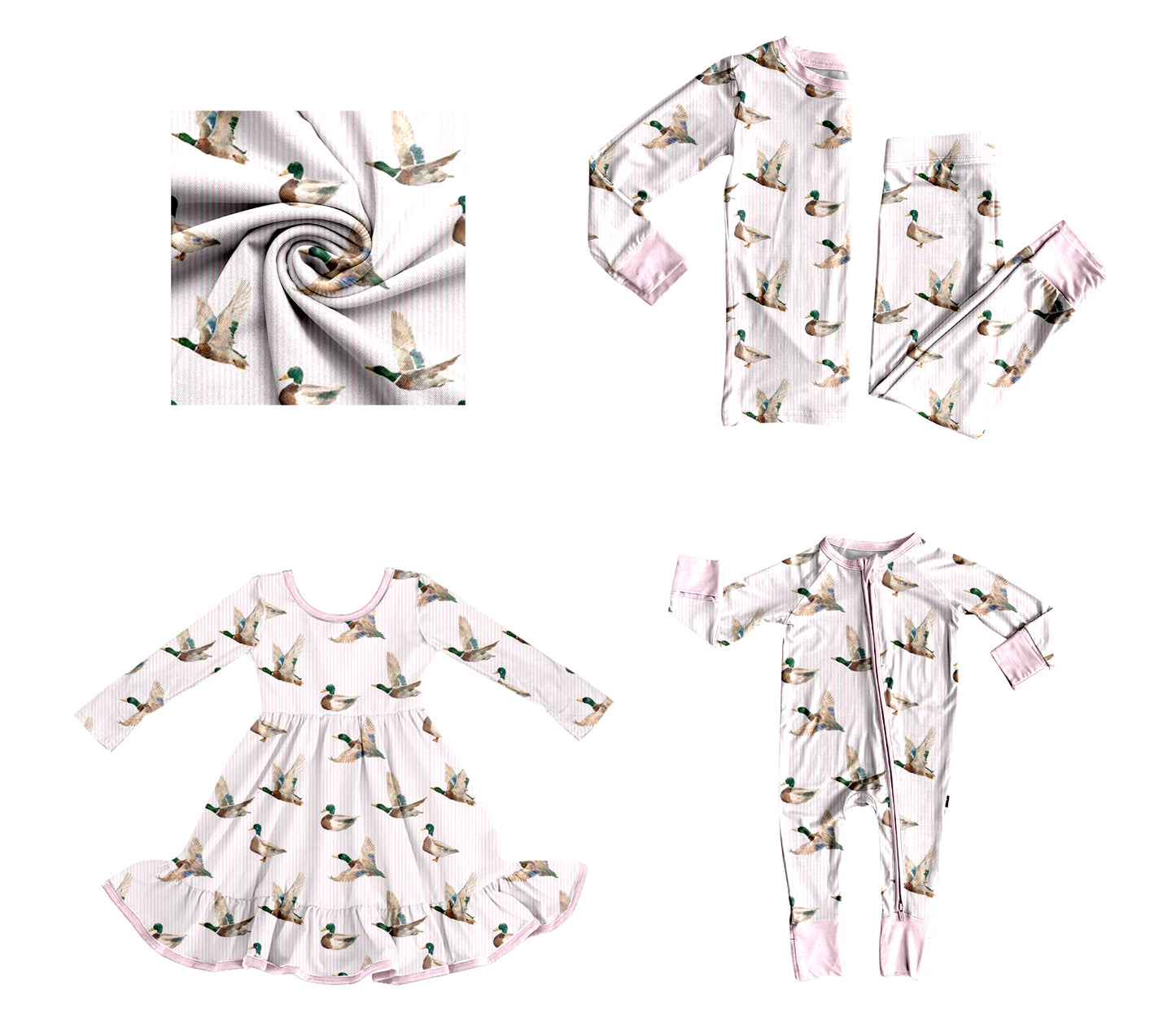 (Preorder new) No moq Kids Mallard Duck Print long sleeve romper Pajama Set dress