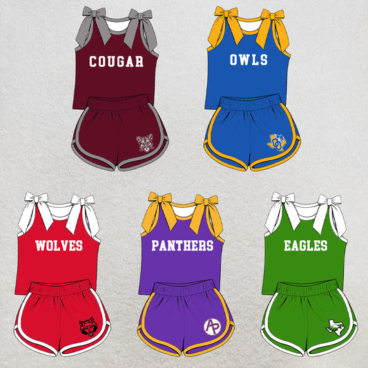 custom moq 5 mix size XY071501 Baby Girls Bow Sleeveless Tank Top Shorts Summer Team Outfit