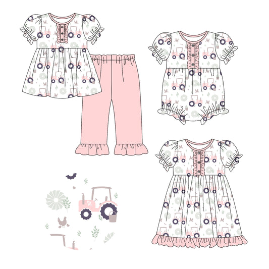 4.14 Custom moq 5 mix size Sibling Baby Girl's White Short Sleeve Tunic Pant Set Cute Romper Dress