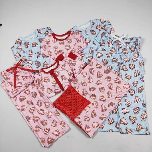 RTS NO MOQ Sibling milk silk Girls Checked Print Long Sleeve Top Pant Halloween Pajama Set Dress Blankets Adult Pants（副本）