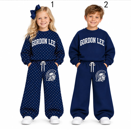 custom moq 5 mix size VICTORIA0103 Adult High Neck Navy Sweatshirt And Wide Leg Pant Team Set