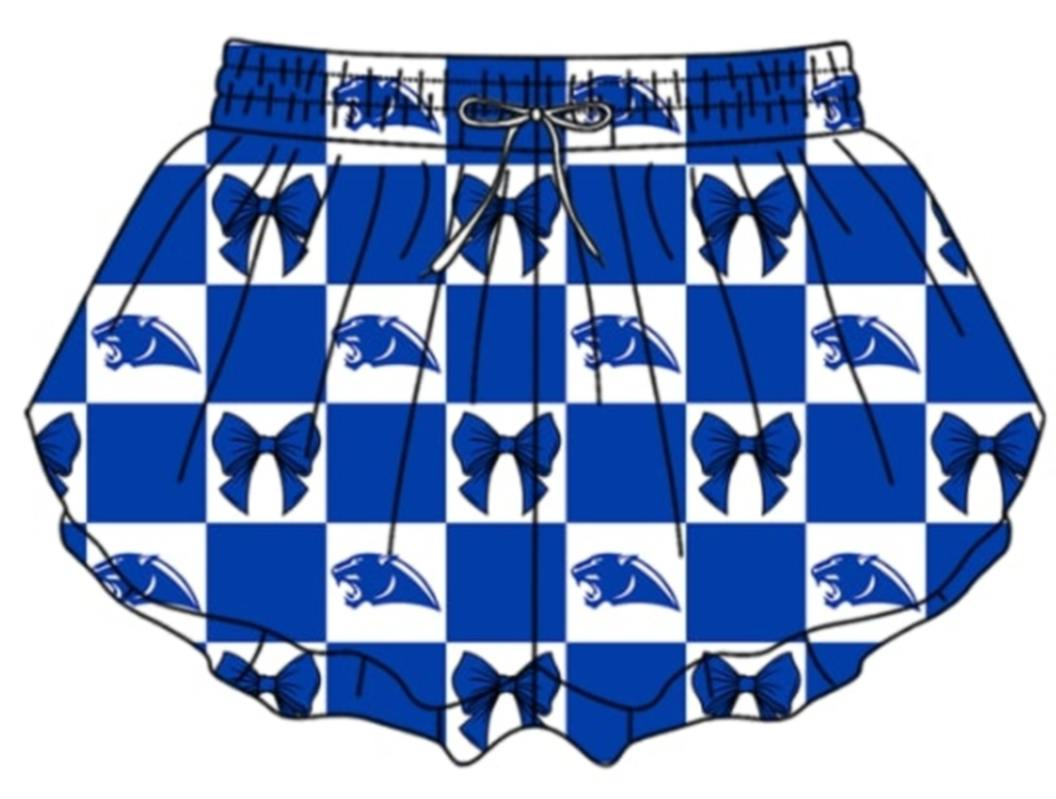 Custom moq 5 mix size milk silk summer teams Baby Girl's Blue Plaid Yoga Shorts Kids' Fashion Pants