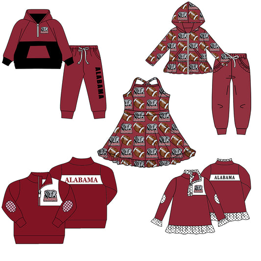 Custom moq 5 mix size milk silk summer teams baby girls clothes brick red hooded long sleeve pants sets and boy sets and dress and tops 2-25.8.19