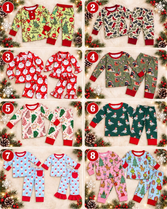 RTS NO MOQ Sibling milk silk Baby Girls And Boys Christmas Pajamas Cute Holiday Print Long Sleeve Sleep Set