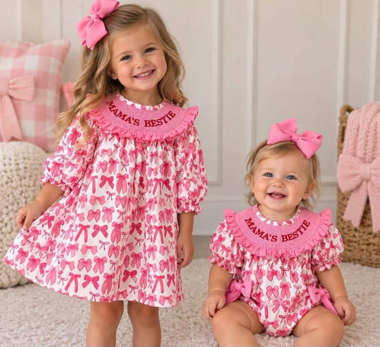 RTS baby girls clothes embroidery mama Long Sleeve dress rompers