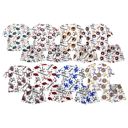 26.1.17 custom each style moq 5 eta 6-8week Scallop Sibling Sisters team bow baby boy clothes short sleeve shorts sets 8 match family design