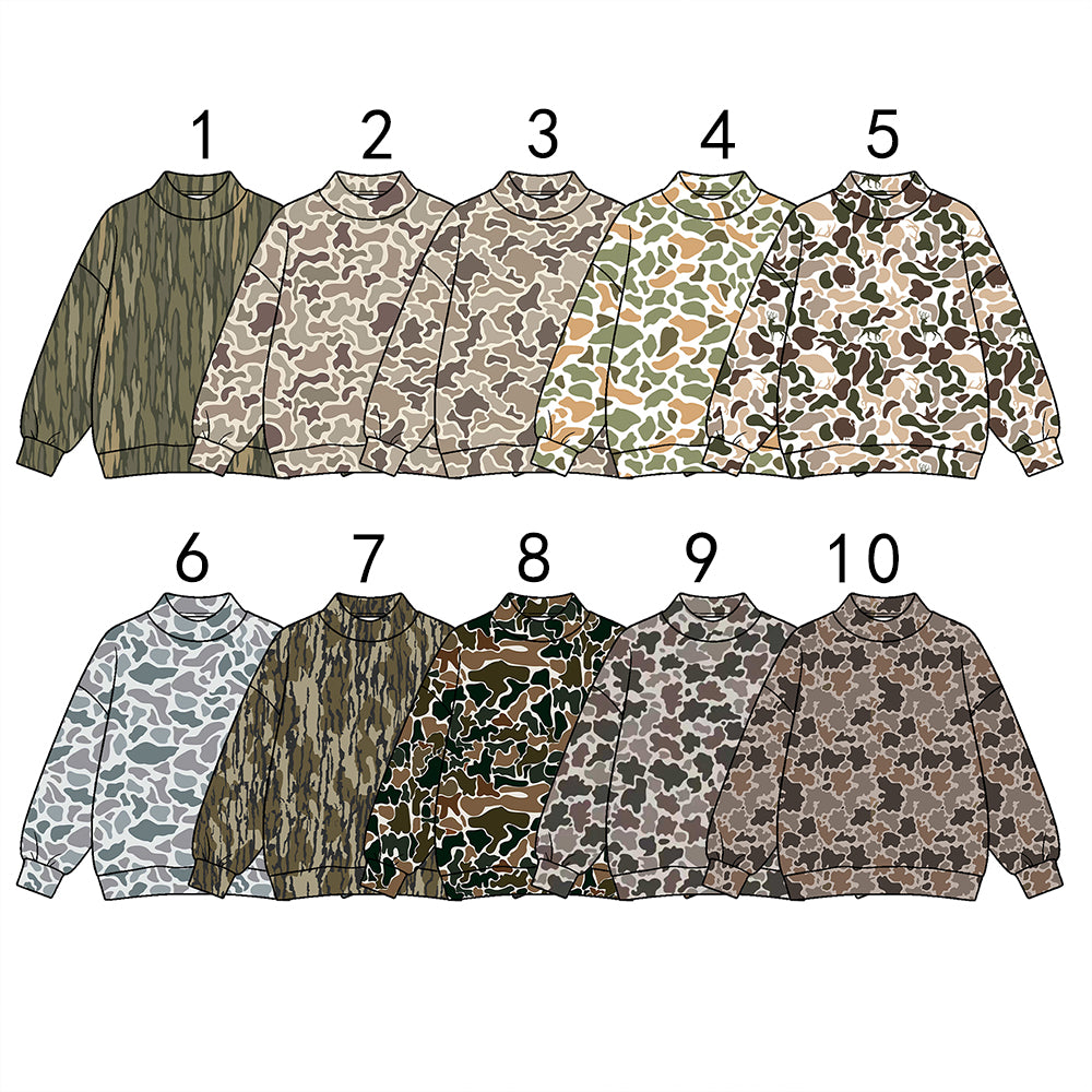 pre order no moq CAMOSW0101 High Neck Baby Kids Camo Print  Long Sleeve Pullover Sweatshirt Casual Top