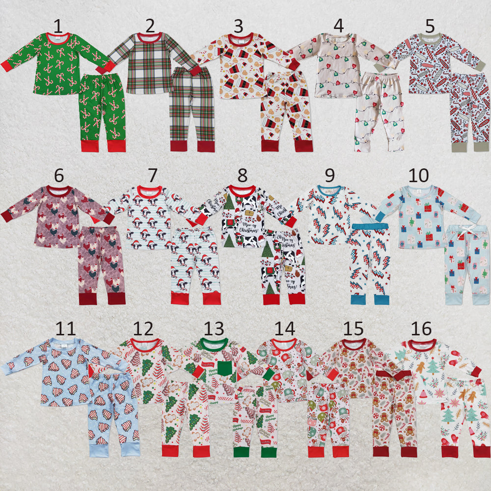 RTS NO MOQ Sibling milk silk Baby Boys Cute Festive Christmas Tree Cake Bamboo Long Sleeve Shirt Pants Outfits