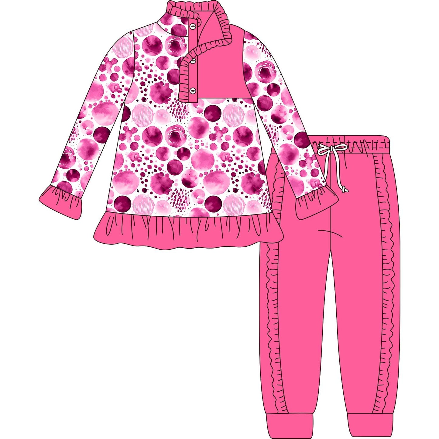 5.18custom each style moq 5eta 4-5week Sibling Sister Ink style printed pink and blue long sleeve trousers suit match family design