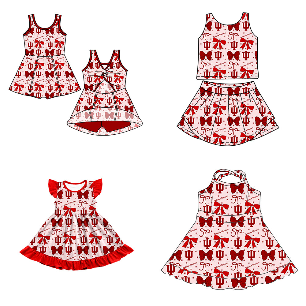 Custom moq 5 mix size milk silk summer teams baby girls clothes team bow red sleeveless skirts sets and dress 1 and dress 2 and dress 3-25.6.26