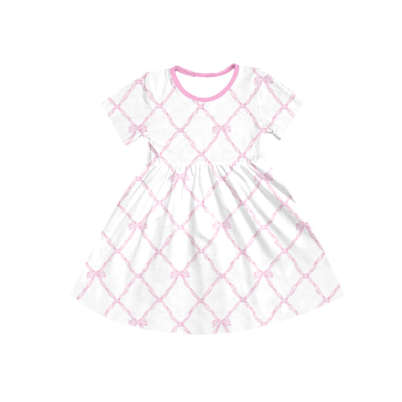 7.16 custom each style moq 5eta 4-6week Sibling Sister bow pink baby girls short dress 1 and dress 2 and dress 3 match family design