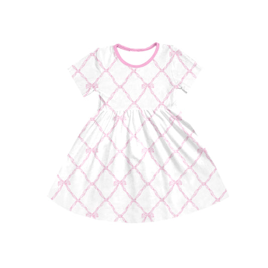 7.16 custom each style moq 5eta 4-6week Sibling Sister bow pink baby girls short dress 1 and dress 2 and dress 3 match family design