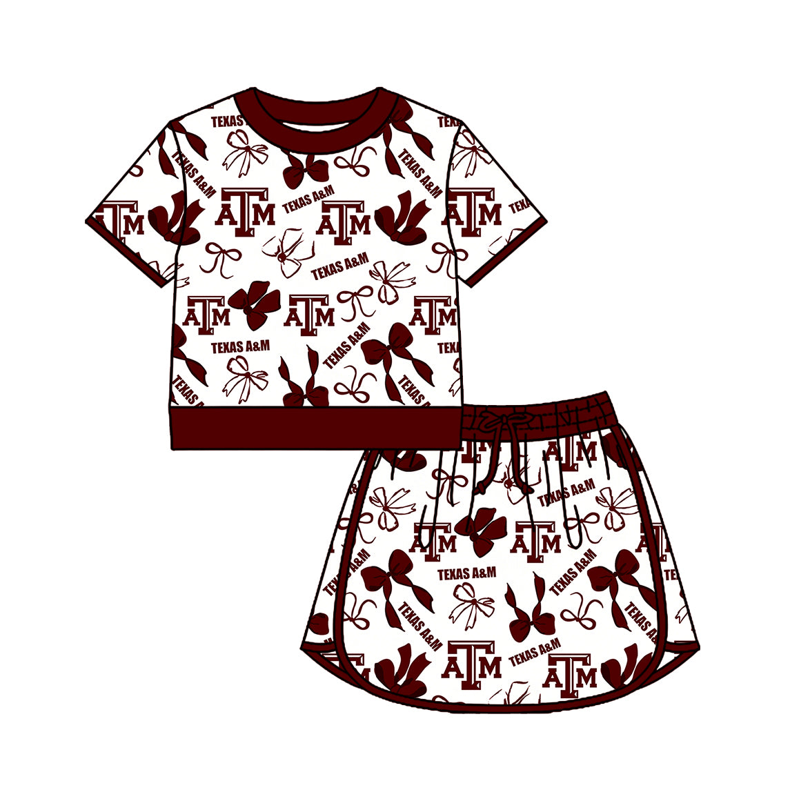 Custom moq 5 mix size summer teams Girls Dark Red Polka Dot Top Shorts Set Bows Top Skirt Short Set Zipper Pullover Pants Set