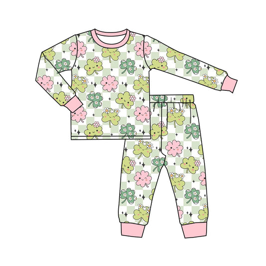 10.17 custom each style moq 5eta 4-6week Sibling Four Leaf Clover baby girls sets and rompers match family design