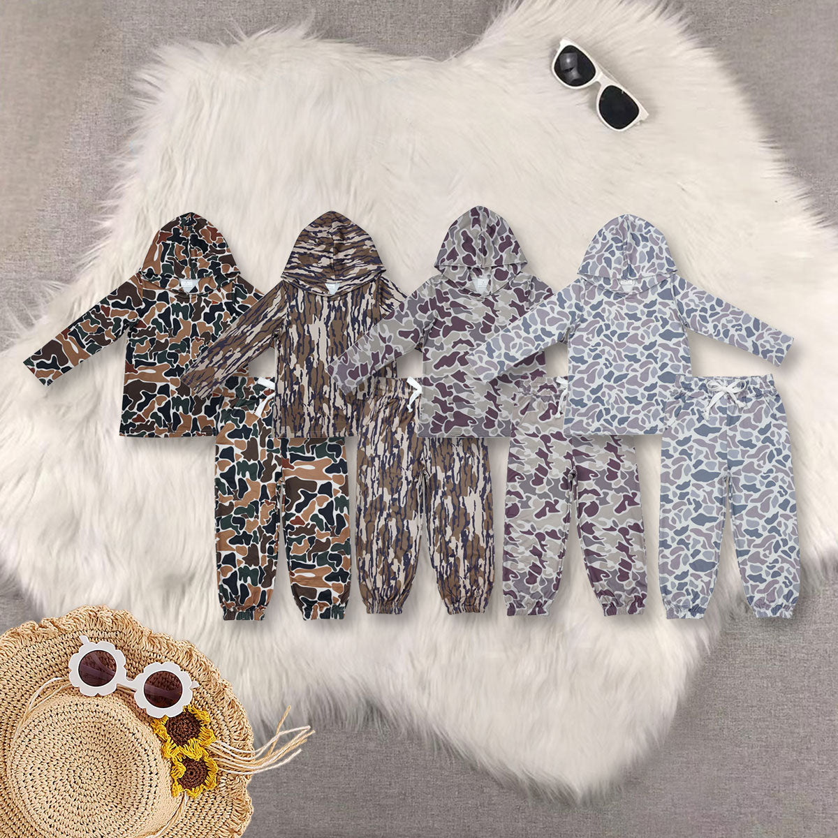 RTS NO MOQ Sibling baby boy clothes camouflage hooded long-sleeved top and pants