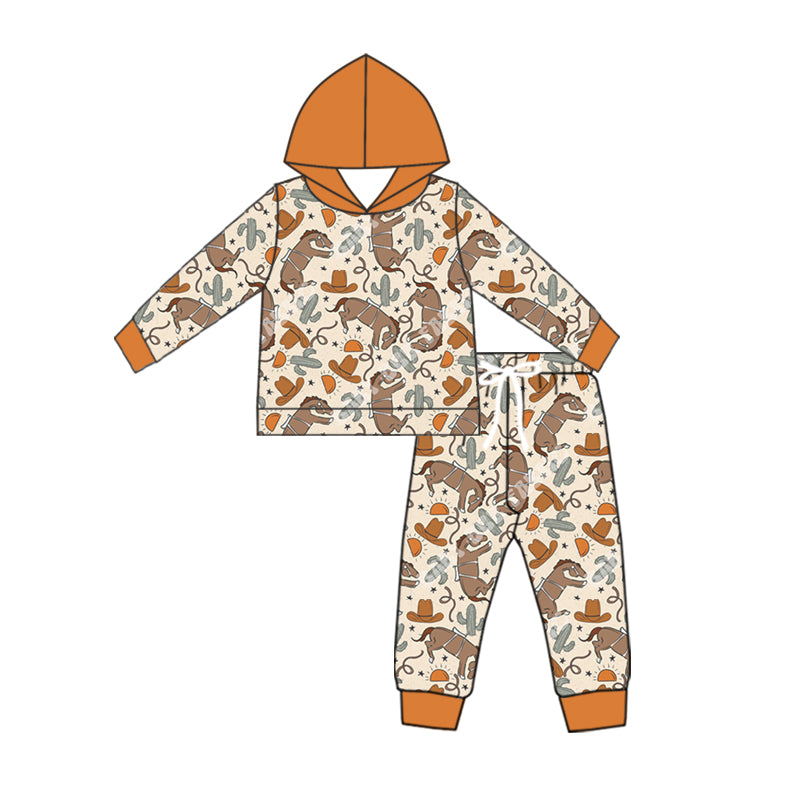 9.11 custom each style moq 5eta 4-6week baby boy clothes horse catcus hat hooded long sleeve pants sets