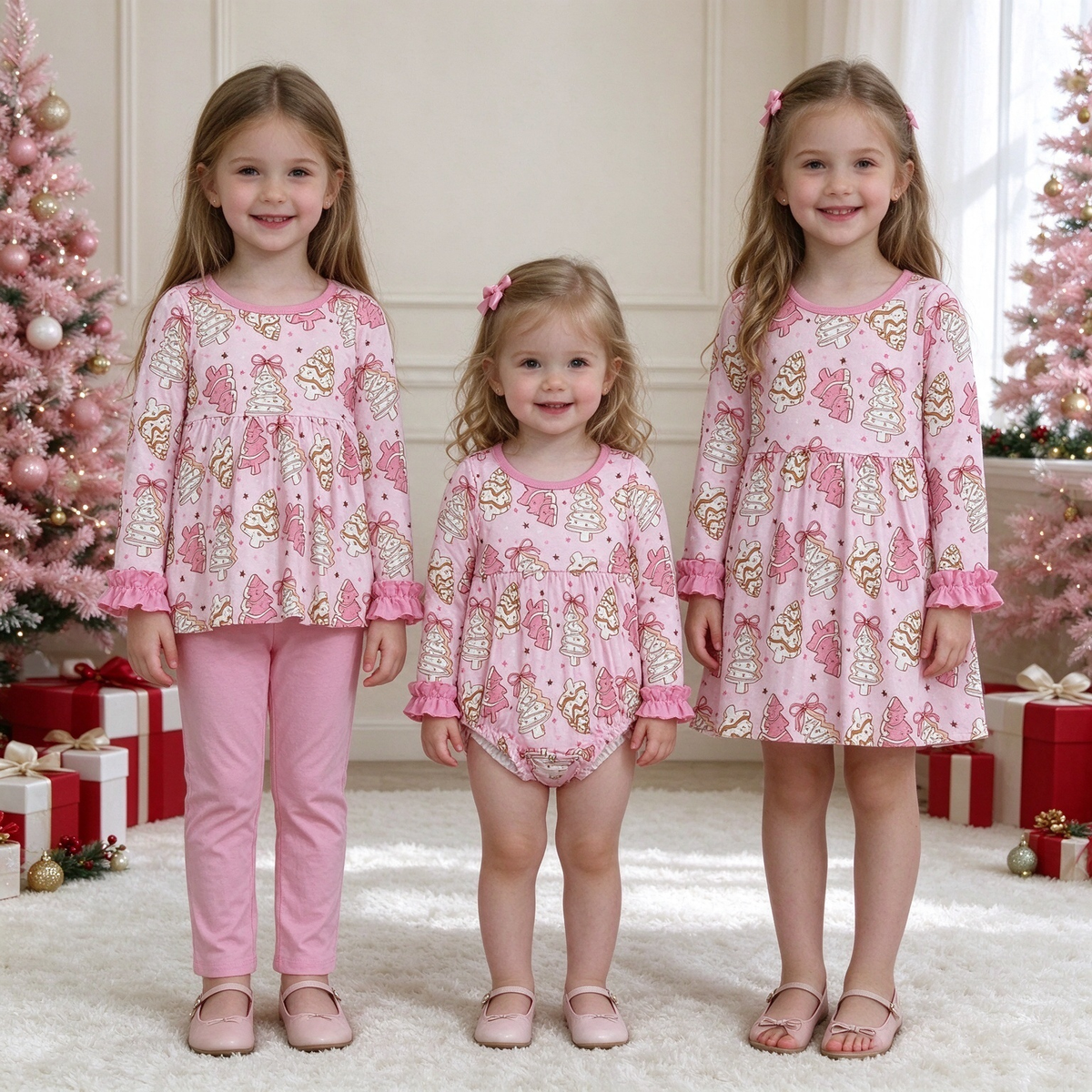 RTS Sibling baby girls clothes Christmas long Sleeve pants sets and romper and dress