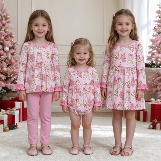 RTS Sibling baby girls clothes Christmas long Sleeve pants sets and romper and dress