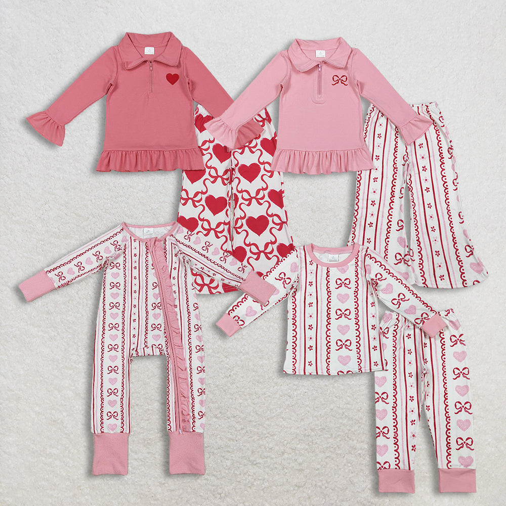 RTS NO MOQ Sibling Baby girl clothes valentine love bow long-sleeved trousers suit 3 & rompers
