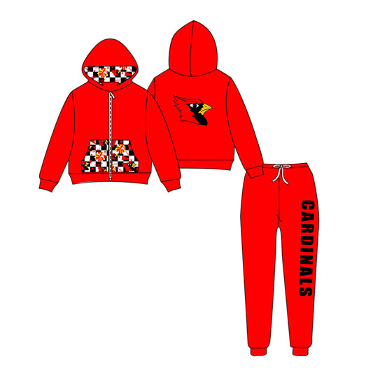 Custom moq 5 mix size eta 6-8weeks milk silk summer teams red baby girl clothes hooded long sleeve pants sets-25.9.11
