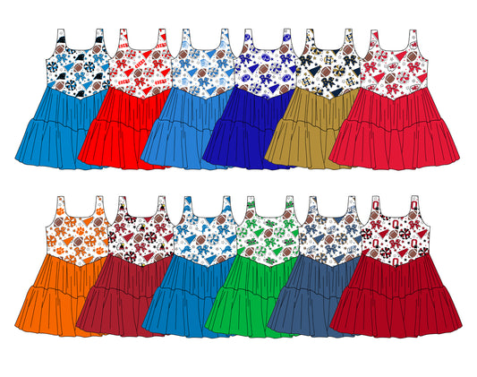 Custom moq 5 mix size milk silk summer teams Baby Girls Bows Stars Sleeveless Knee-Length Dress Cute Clothing