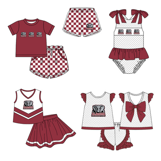 Custom moq 5 mix size milk silk summer teams Boy's Red Short-Sleeved Shirt And Plaid Shorts Set Girl's Two Short-Sleeved Outfits with Matching Swimsuits Adult Shorts