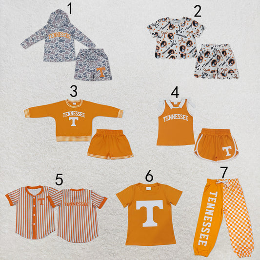 RTS NO MOQ Sibling milk silk Baby Kids Orange Print Tops Pants Shorts Hoodie Team Clothes