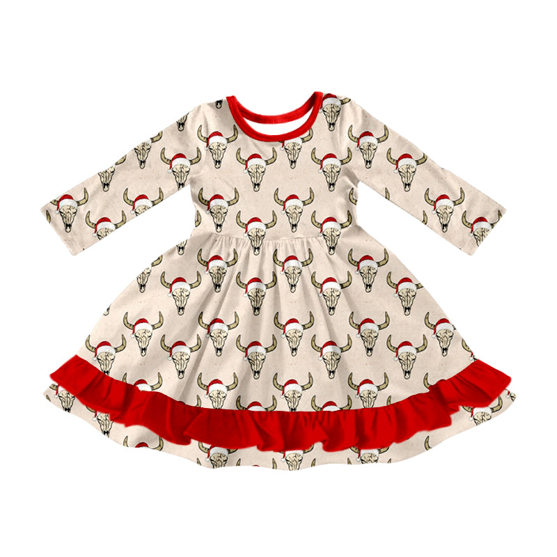 8.14 custom each style moq 5eta 4-6week baby girls clothes Christmas cow head long sleeve dress
