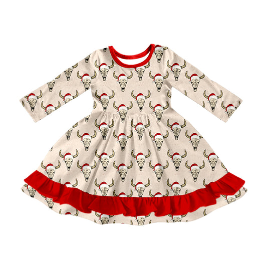 8.14 custom each style moq 5eta 4-6week baby girls clothes Christmas cow head long sleeve dress