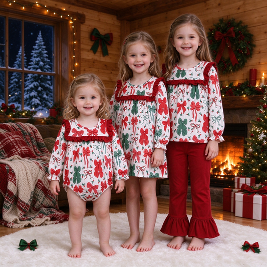 RTS Sibling baby girls clothes Christmas long Sleeve pants sets and dress and rompers
