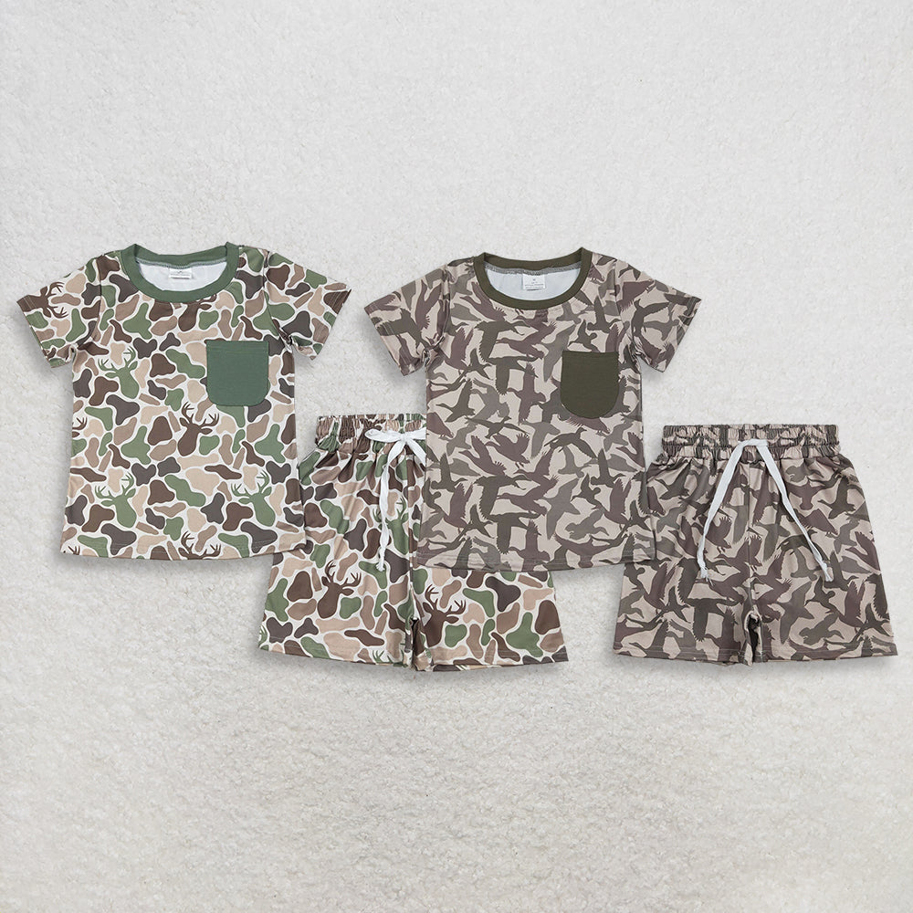 RTS NO MOQ Sibling Baby Boys Camouflage Pajamas Set with Pocket Top And Shorts Summer Outfit