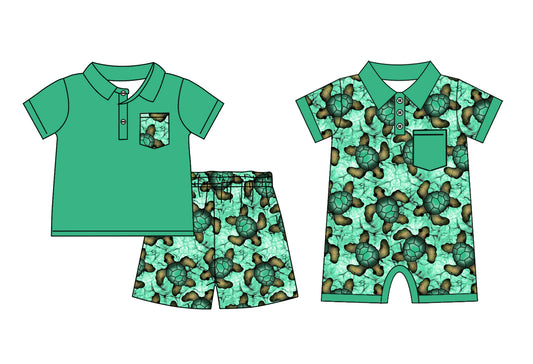 11.15 custom each style moq 5eta 4-6week Sibling Sister turtle green baby girl short sleeve shorts sets and rompers match design
