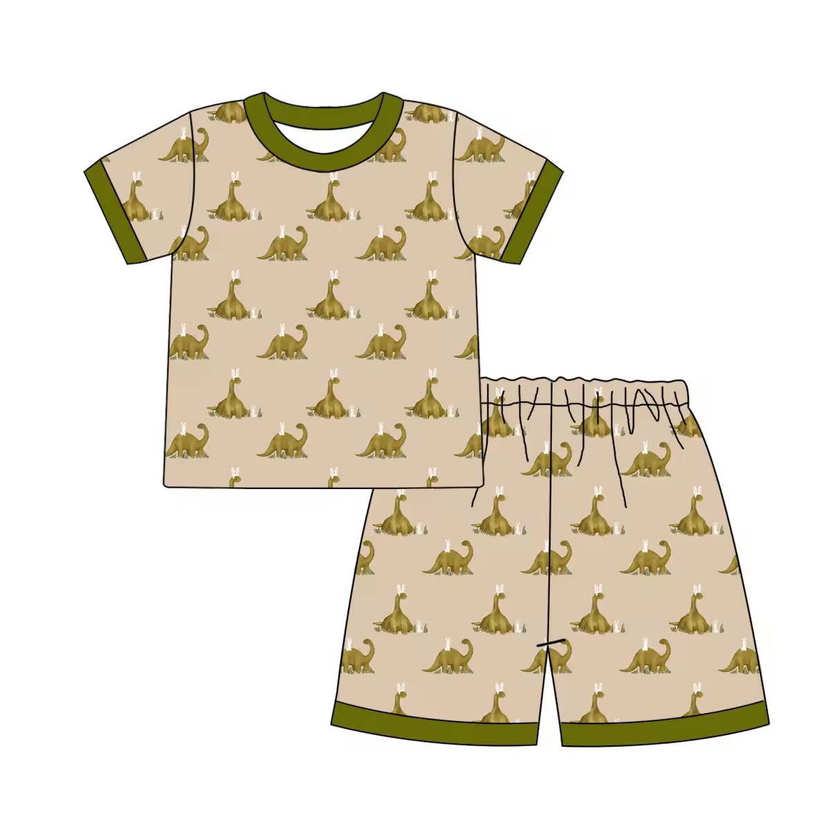 Custom moq 3 eta 6-8weeks  Light Brown Dinosaur Short Sleeve Suit