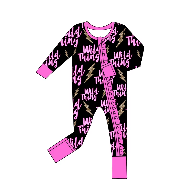 Custom moq 3 eta 6-8 weeks Fluorescent pink letter lightning black and pink long stockings romper
