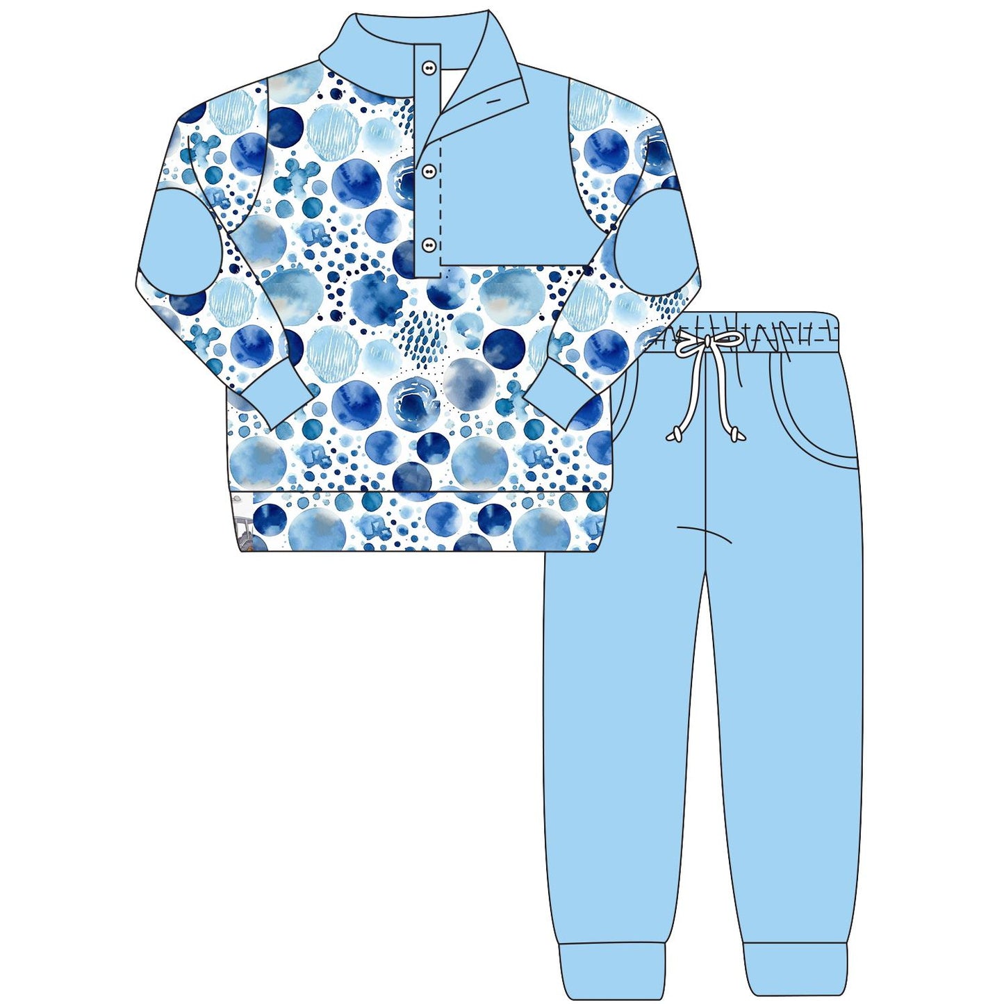 5.18custom each style moq 5eta 4-5week Sibling Sister Ink style printed pink and blue long sleeve trousers suit match family design
