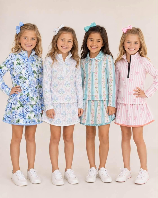 RTS NO MOQ Sibling milk silk Baby Girls Flowers Long Sleeve Zip Top Skirt Cute Sets