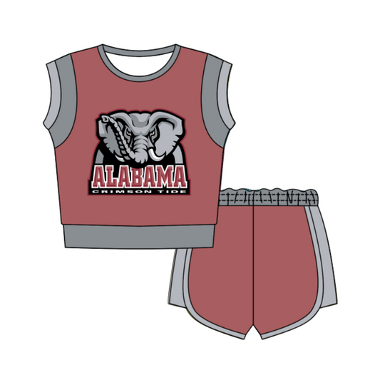 Custom moq 5 mix size milk silk summer teams Gray Sleeveless O-Neck Top And Shorts Set Cute And Comfortable Kids' Outfit