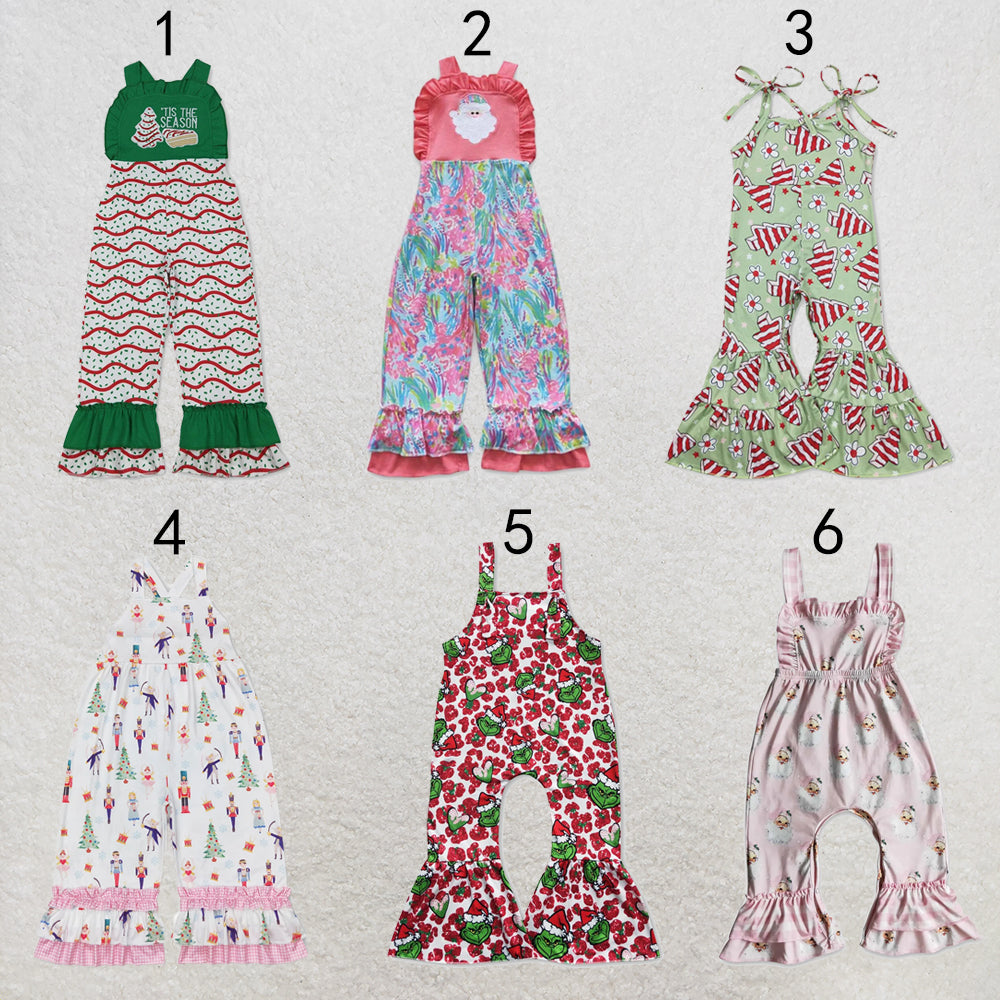 RTS NO MOQ Sibling milk silk Baby Girls Sleeveless Bell Bottom Christmas Jumpsuits Overall