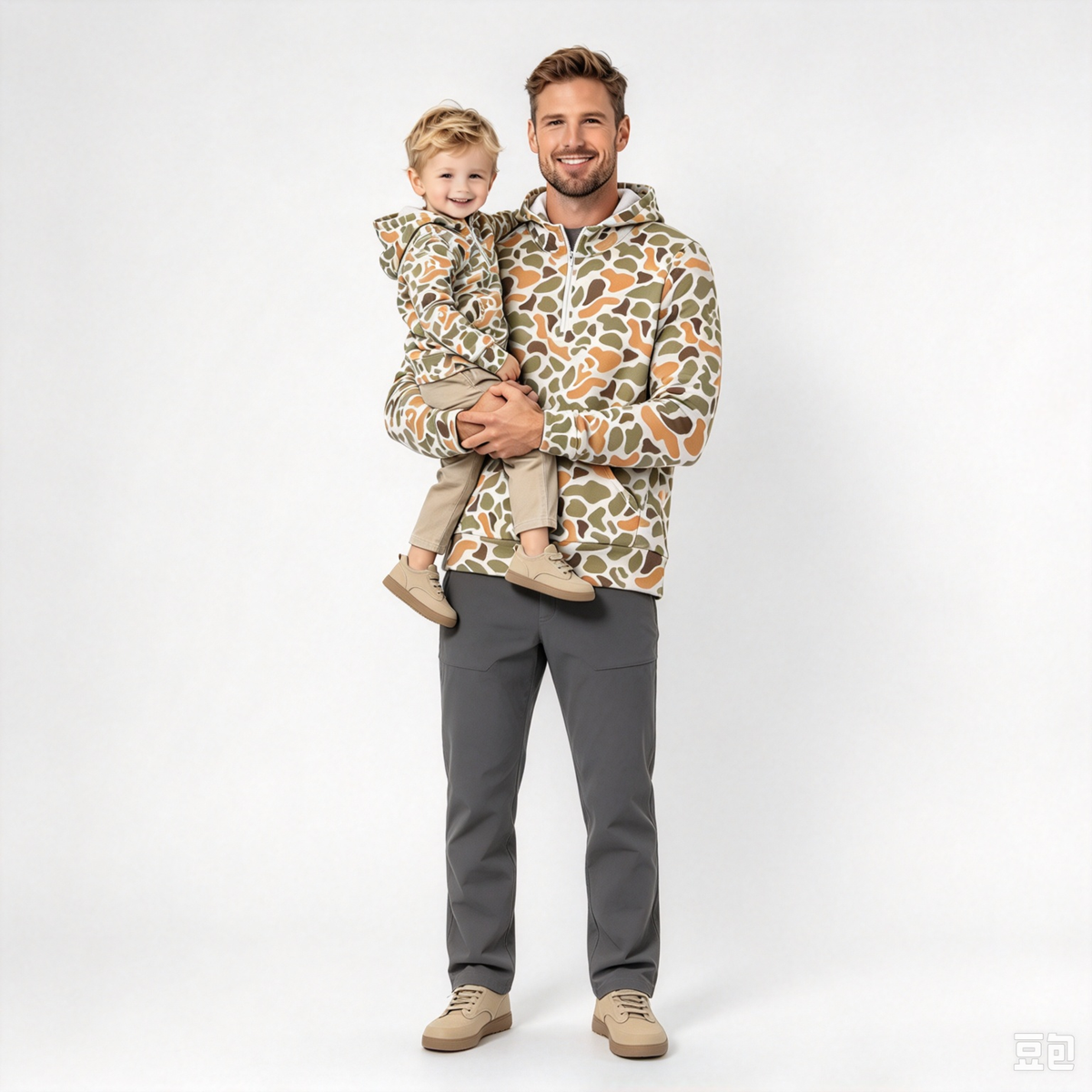 RTS NO MOQ Sibling milk silk Adult To Match Kids Green Yellow Camo Half Zip Hoodie Long Sleeve Pullover With Front Pocket