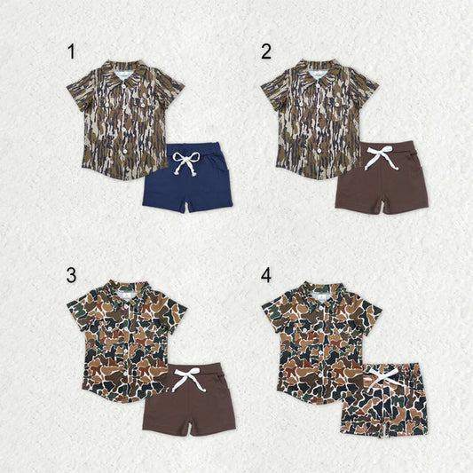 RTS NO MOQ Sibling baby boys Clothes camouflage short sleeve shorts Sets