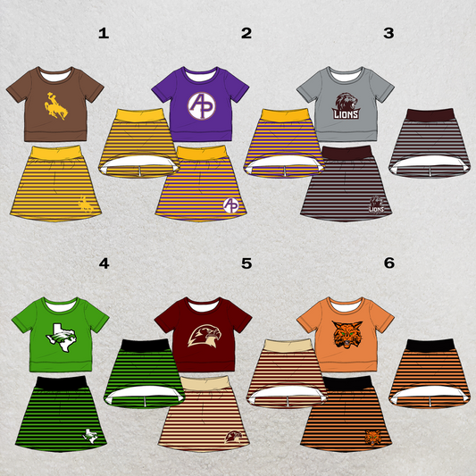 custom moq 5 mix size XY062901 Baby Girls Summer Short Sleeve Top Striped Skirt Outfit Set