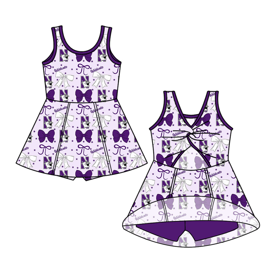 Custom moq 5 mix size milk silk summer teams baby girls clothes team bow purple sleeveless skirts sets and dress 1 and dress 2 and dress 3-25.6.27