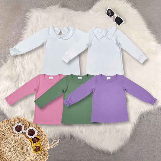 RTS NO MOQ Sibling baby girl boy clothes solid color long-sleeved tops