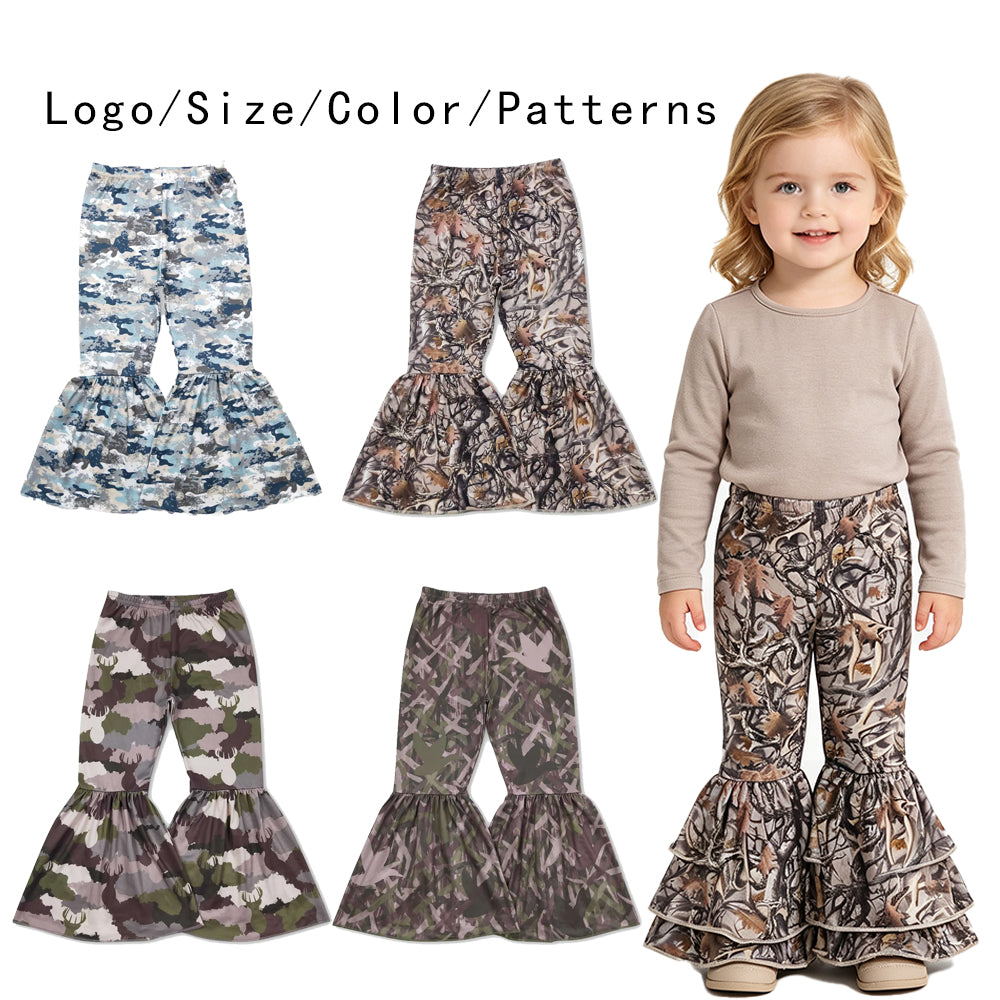 RTS NO MOQ Sibling milk silk Baby Girls Camo Flare Bell Bottom Pants