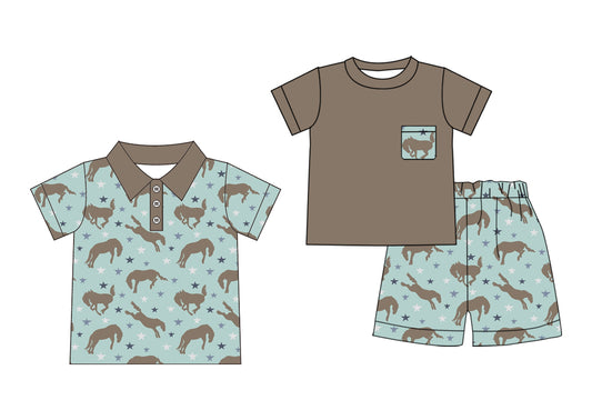 3.31 custom each style moq 5eta 4-6week Sibling Sister horse baby boy sets and boy top match family design