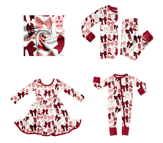 25.9.5 custom each style moq 5eta 4-6week Sibling Sisters love boots bow baby girl long sleeve pants sets and dress and rompers match family design